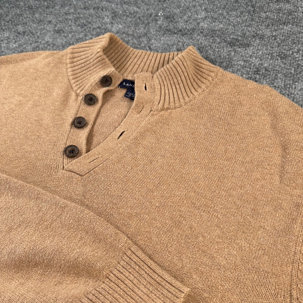 Lands End Sweater Men XXL/T Henley Mock Neck Cotton Cashmere Blend Tan 
Grandpa